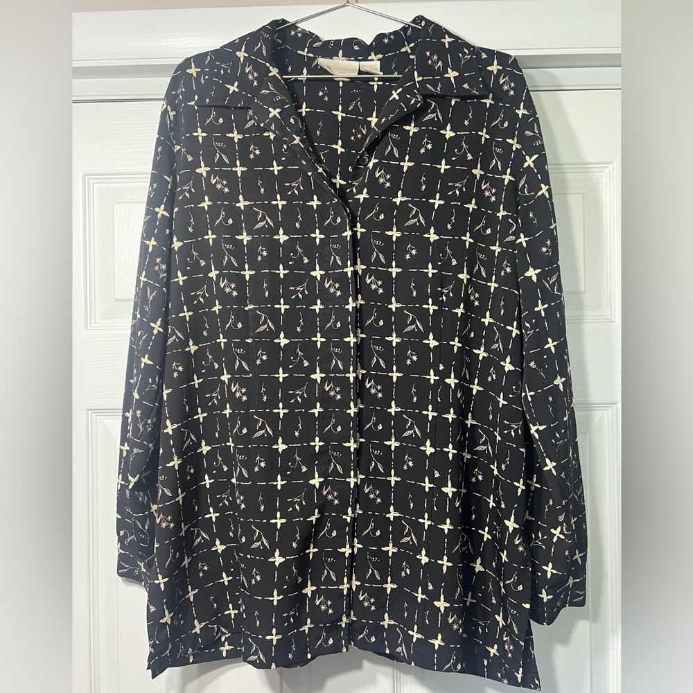Stylish Black Blouse with Geometric Floral Print